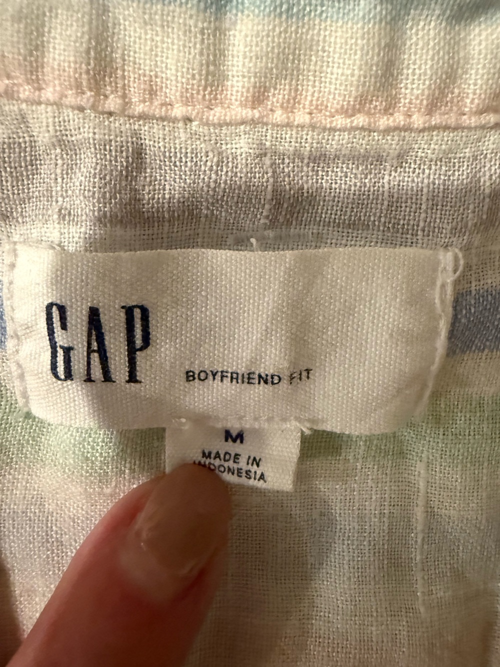 GAP 100% Linen Pastel Stripe Boyfriend Fit Button Front Shirt Medium - Picture 4 of 13